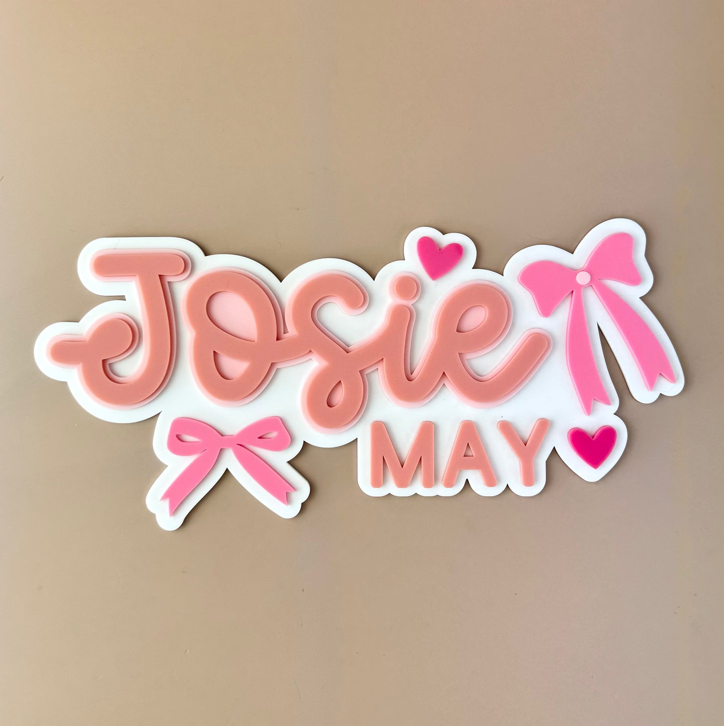 Custom Name Sign Detailed | Triple layered acrylic name plaque - Bows