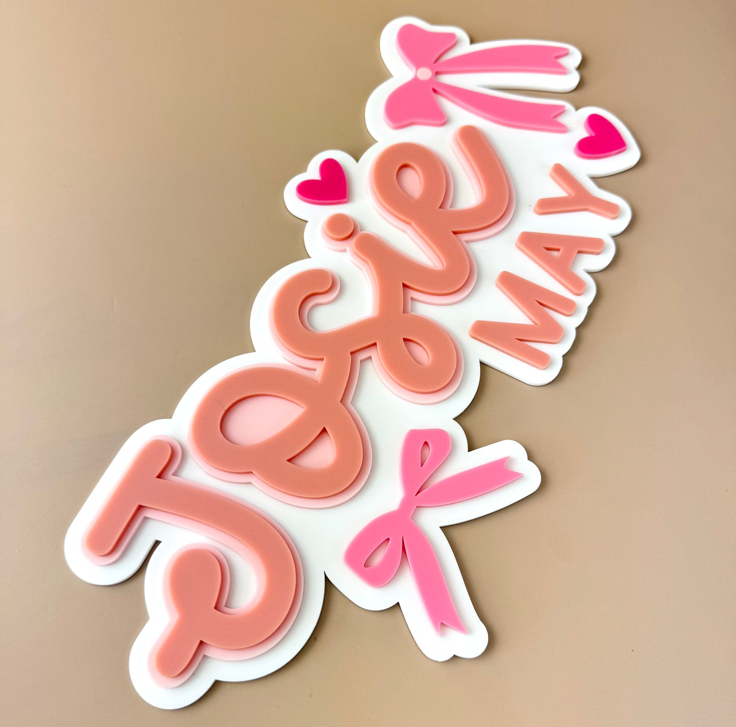 Custom Name Sign Detailed | Triple layered acrylic name plaque - Bows