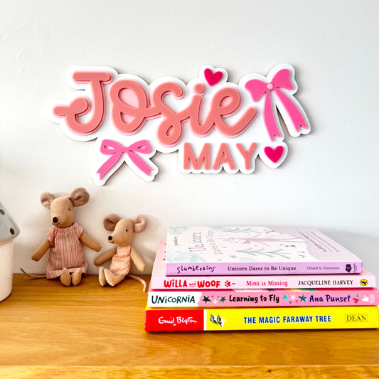 Custom Name Sign Detailed | Triple layered acrylic name plaque - Bows