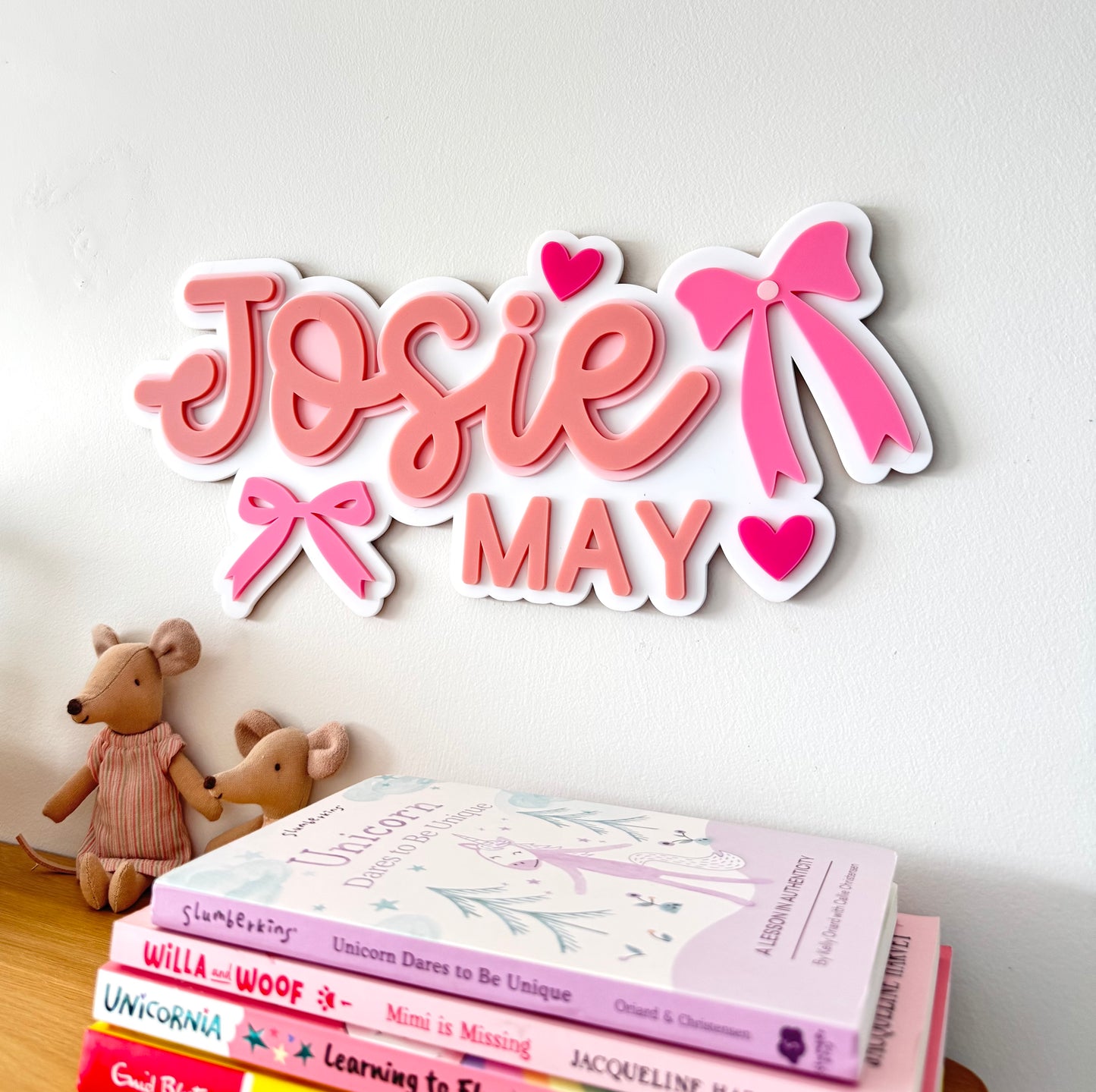 Custom Name Sign Detailed | Triple layered acrylic name plaque - Bows