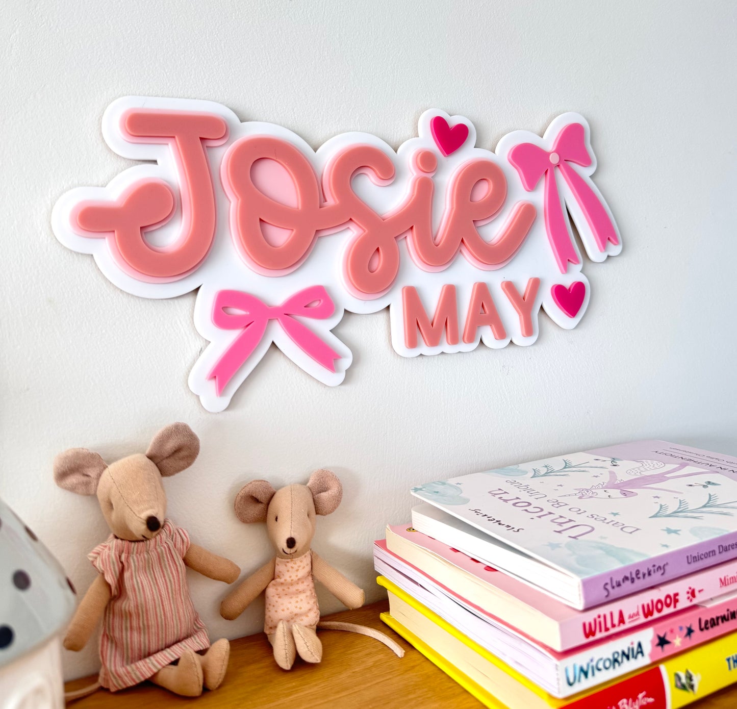 Custom Name Sign Detailed | Triple layered acrylic name plaque - Bows