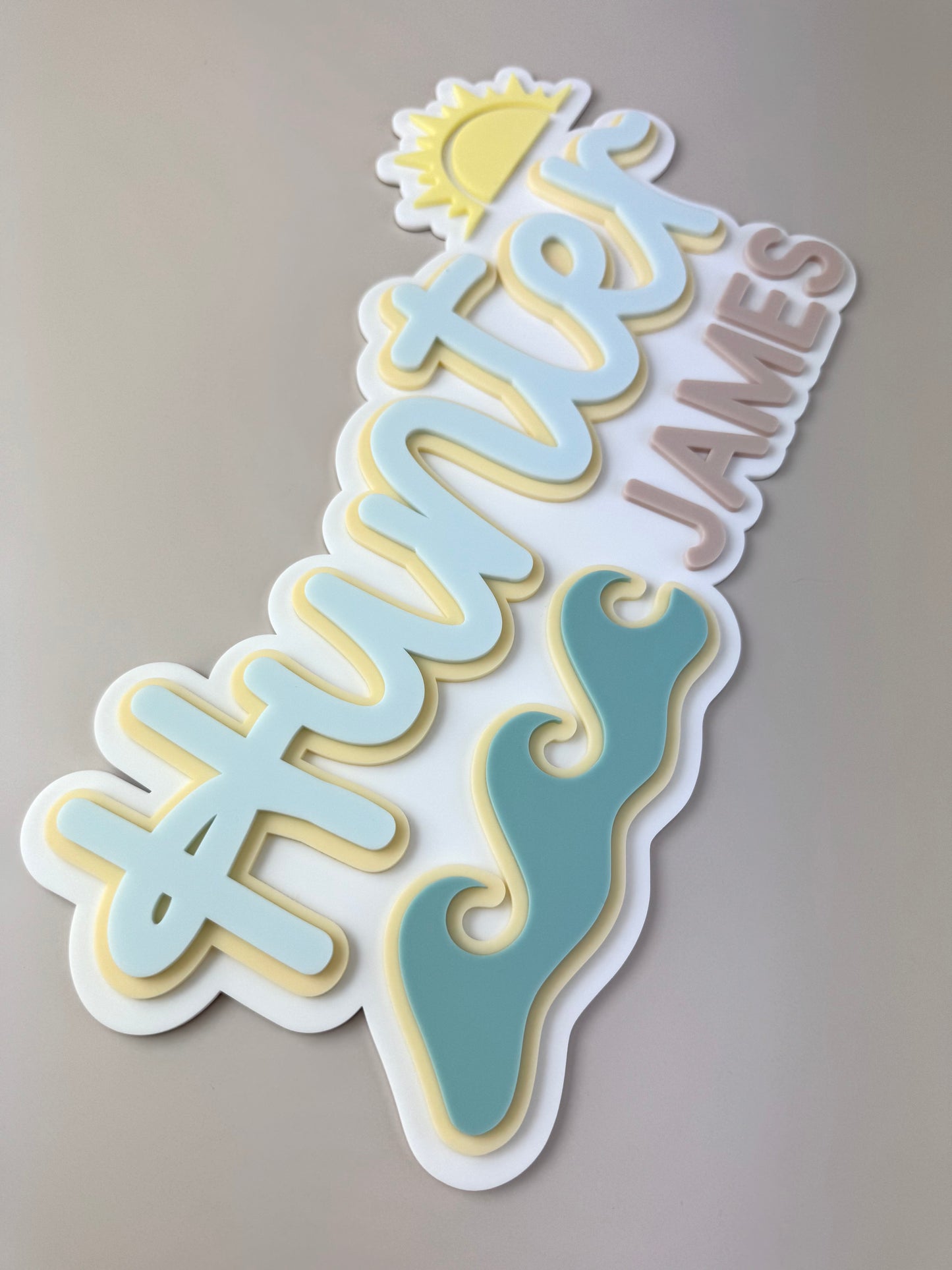 Custom Name Sign Detailed | Triple layered acrylic name plaque - Waves