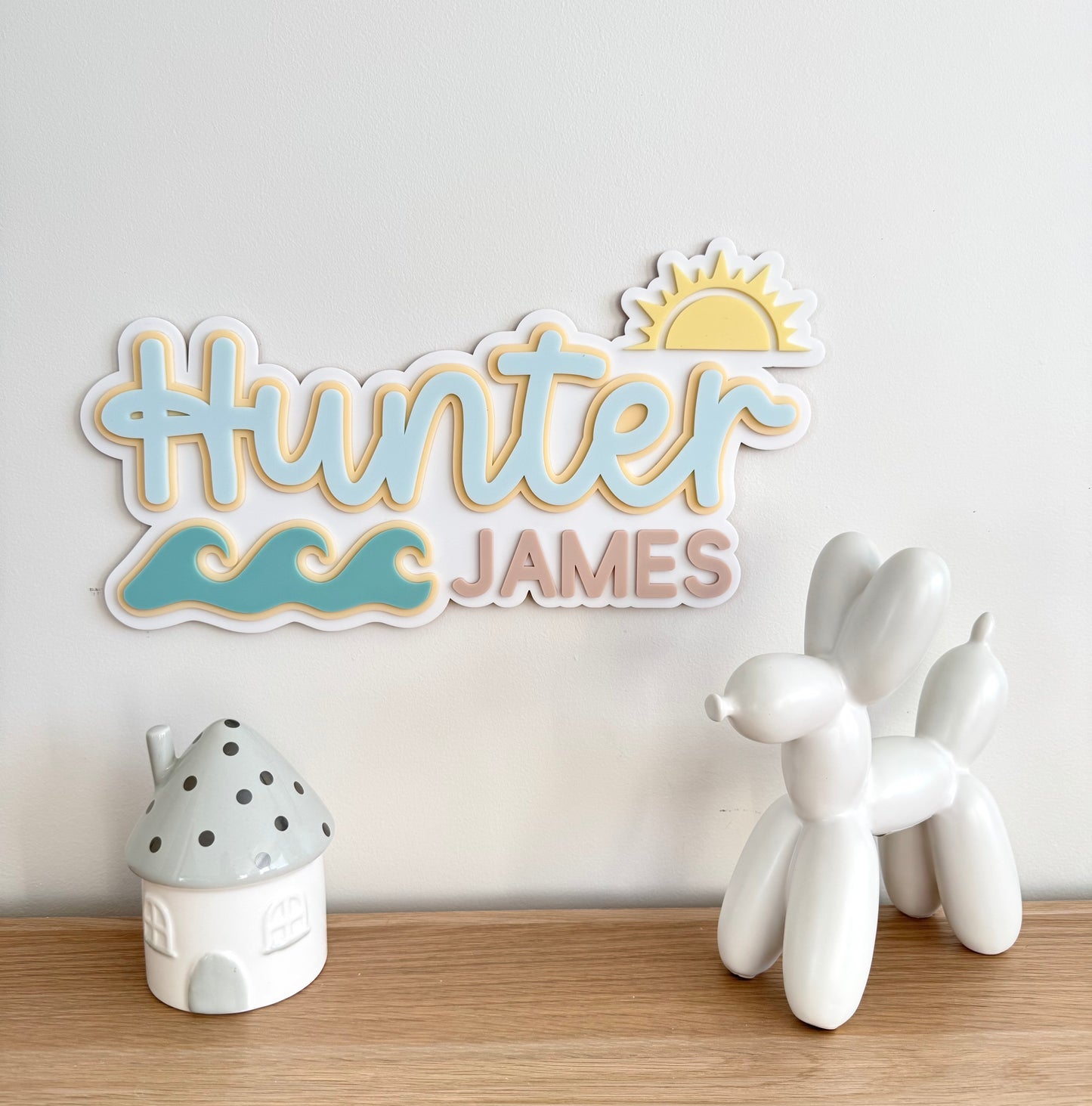 Custom Name Sign Detailed | Triple layered acrylic name plaque - Waves