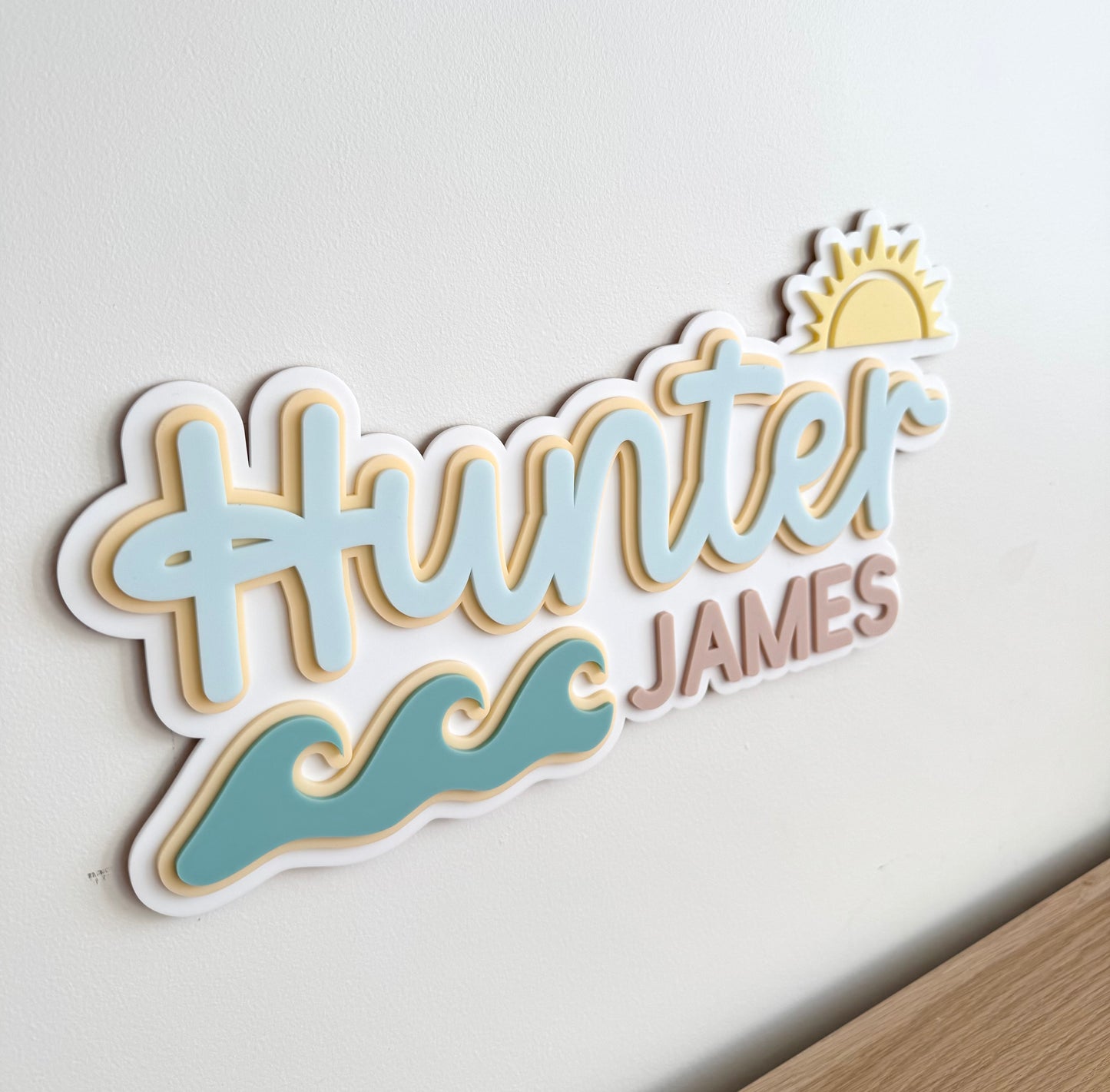 Custom Name Sign Detailed | Triple layered acrylic name plaque - Waves