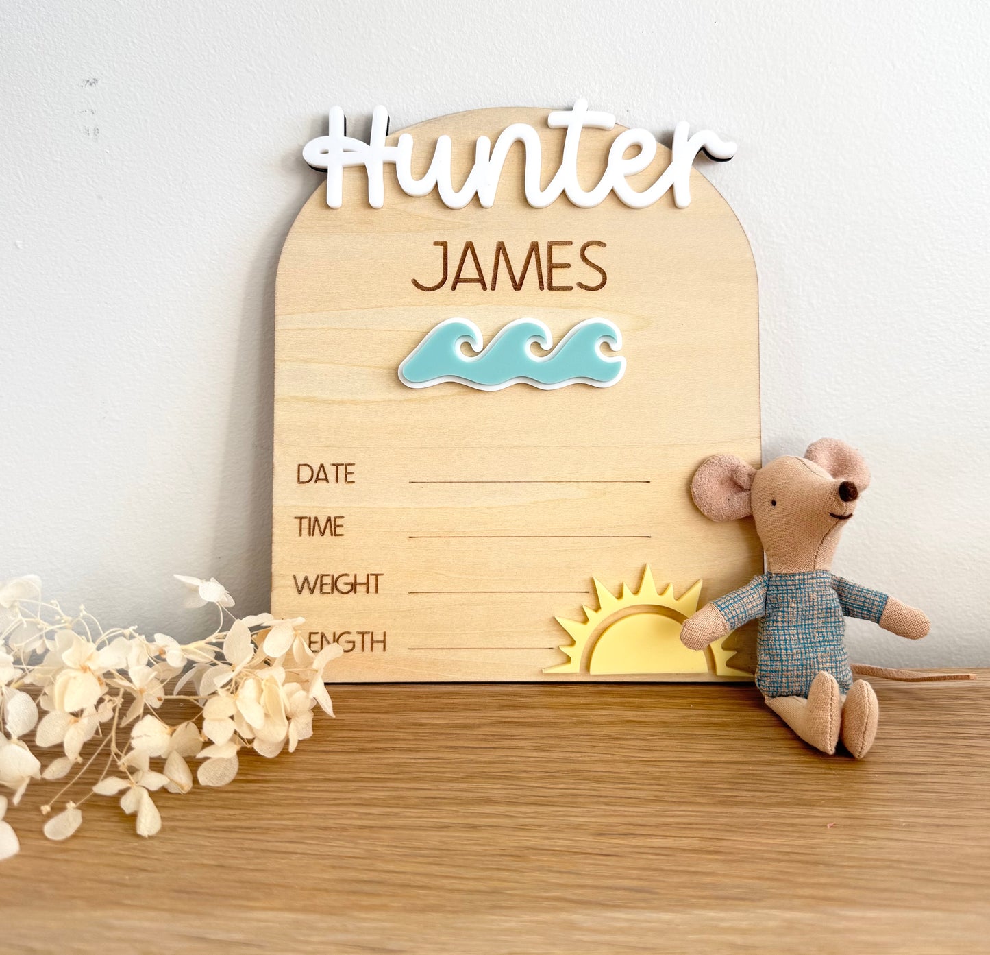 Custom Birth Announcement Plaque - Waves