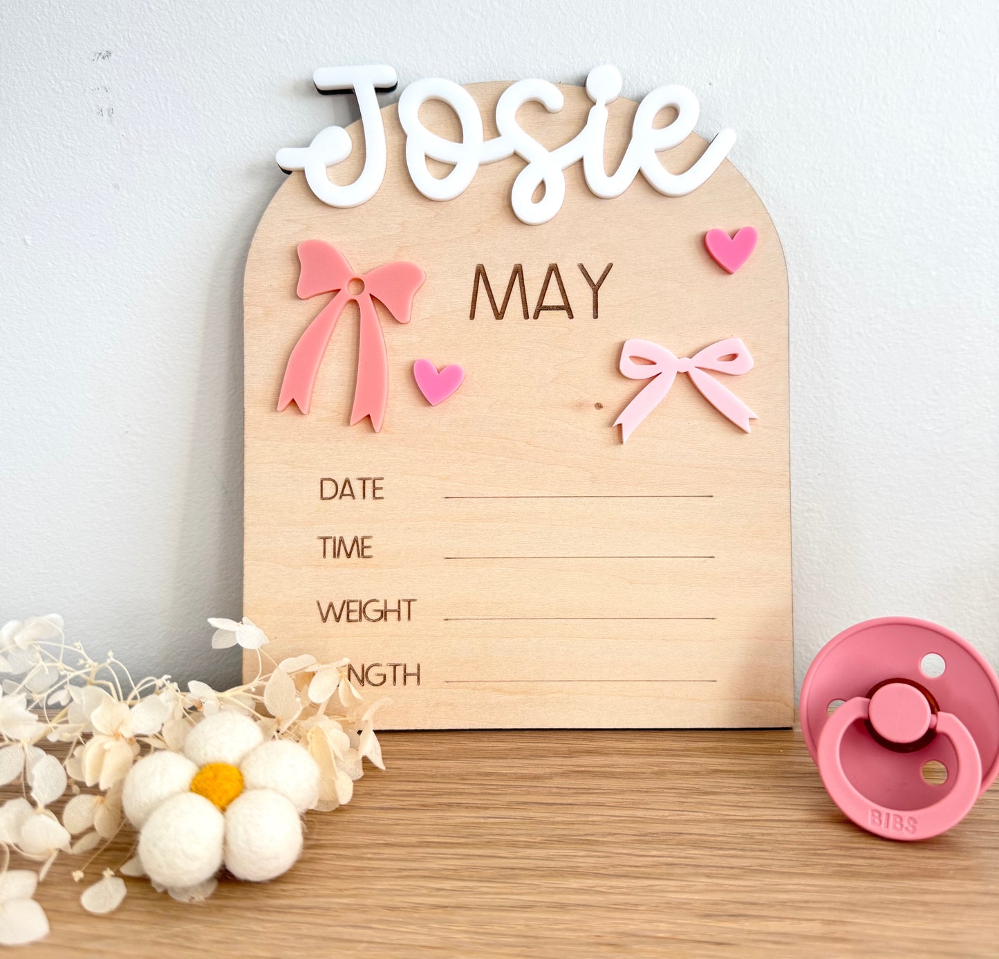 Custom Birth Announcement Plaque - Bows