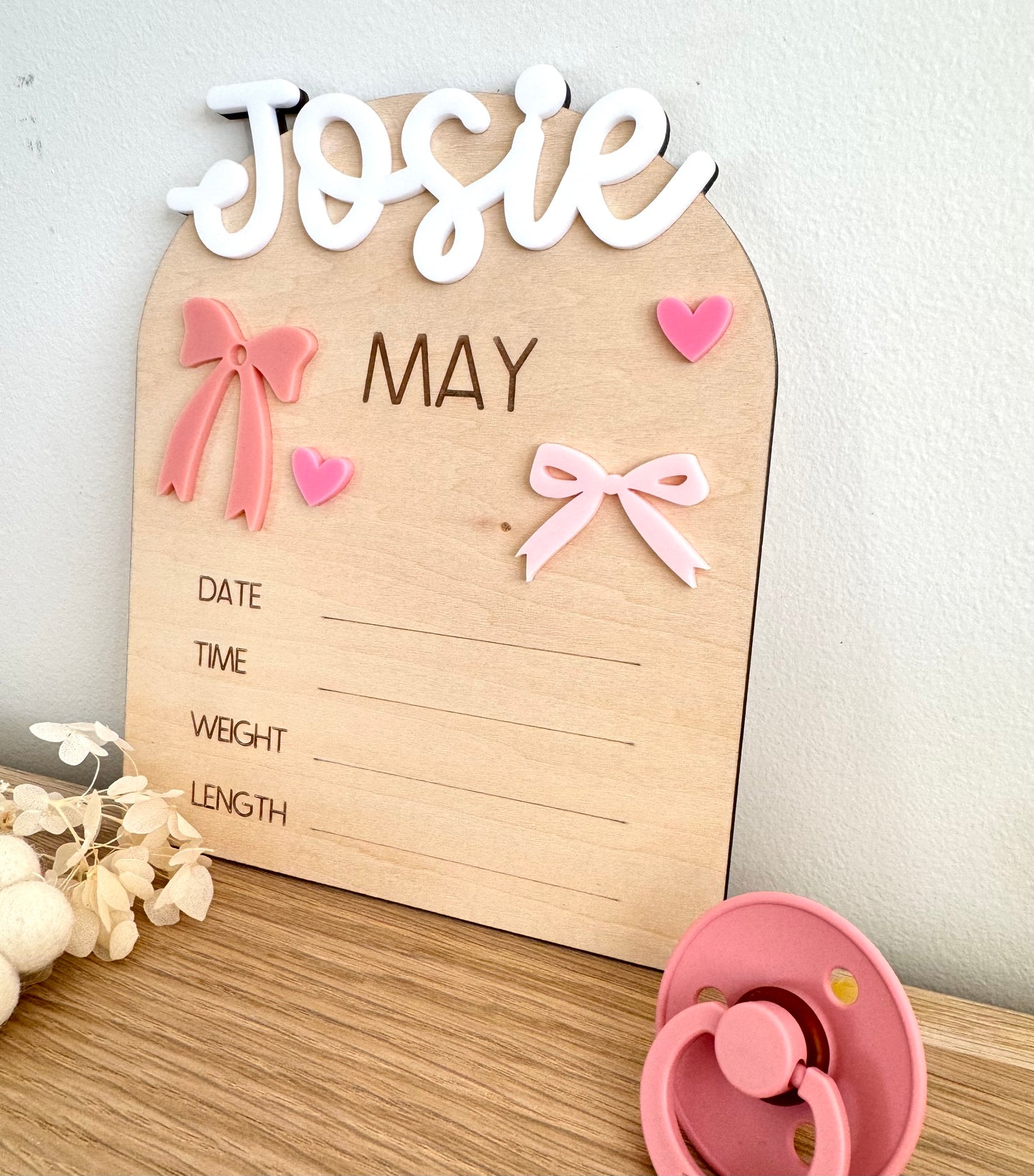 Custom Birth Announcement Plaque - Bows