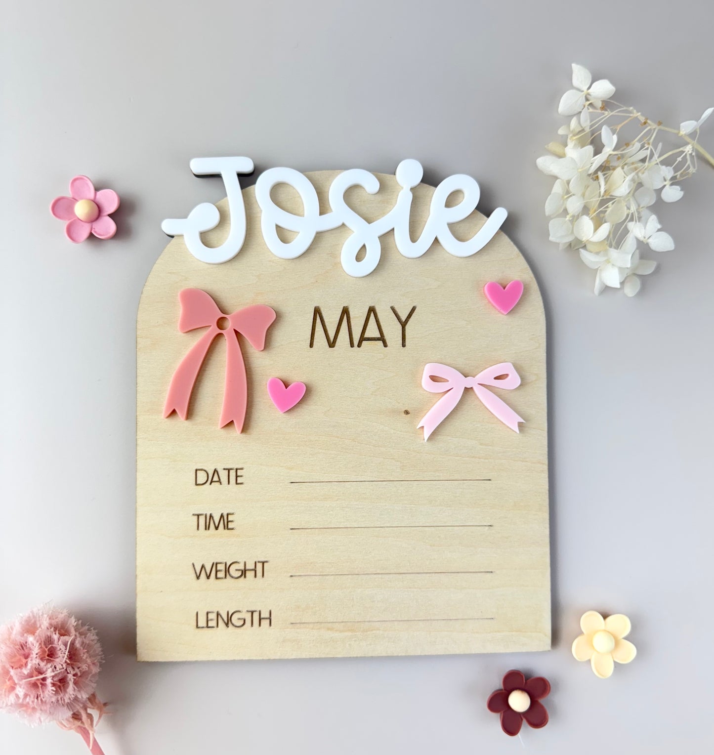 Custom Birth Announcement Plaque - Bows