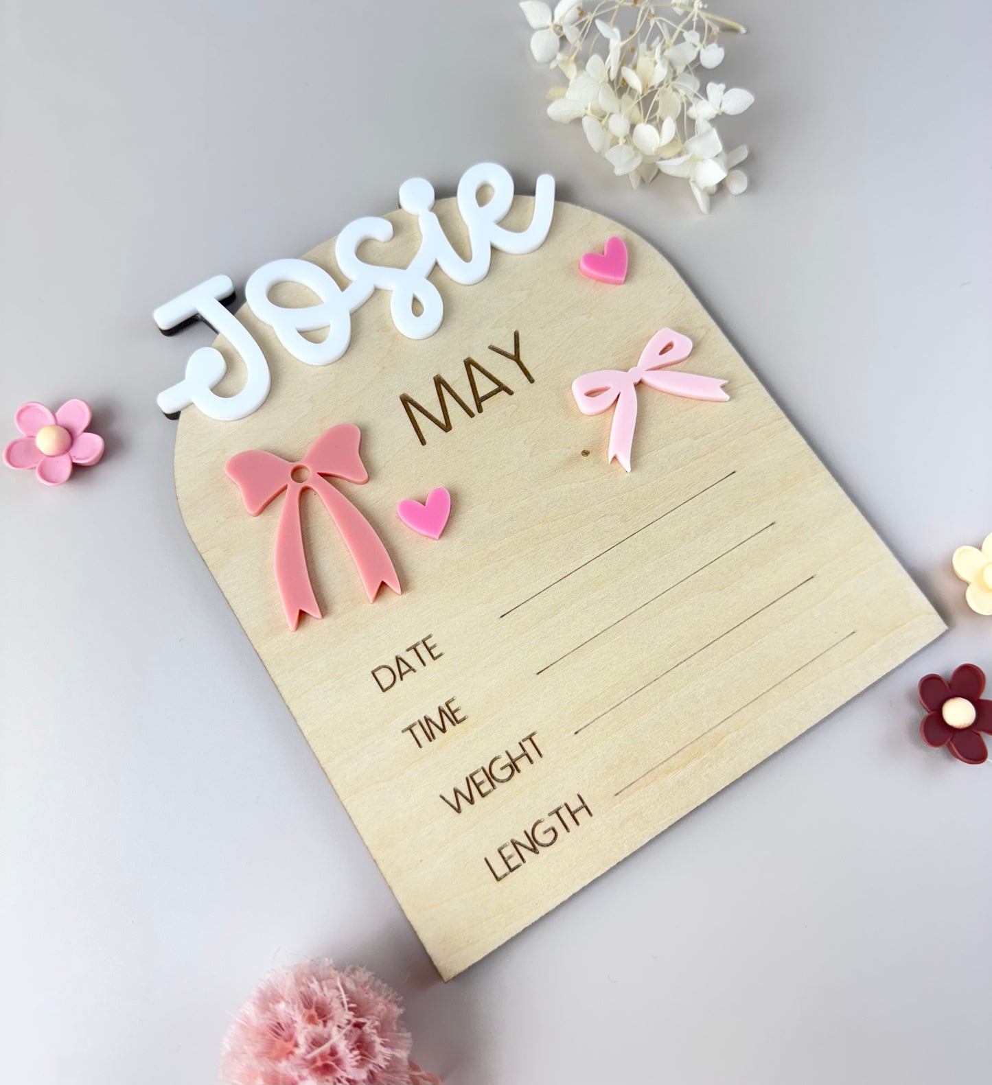 Custom Birth Announcement Plaque - Bows