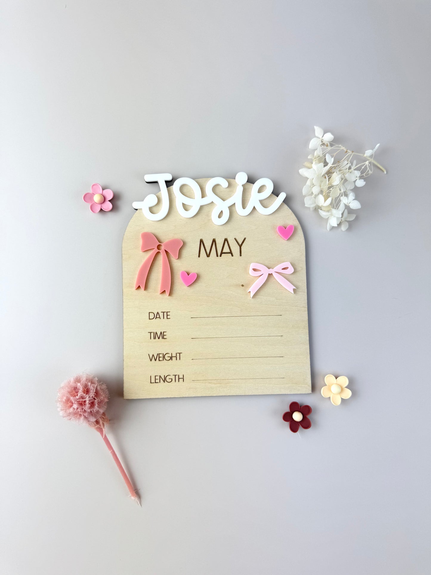 Custom Birth Announcement Plaque - Bows