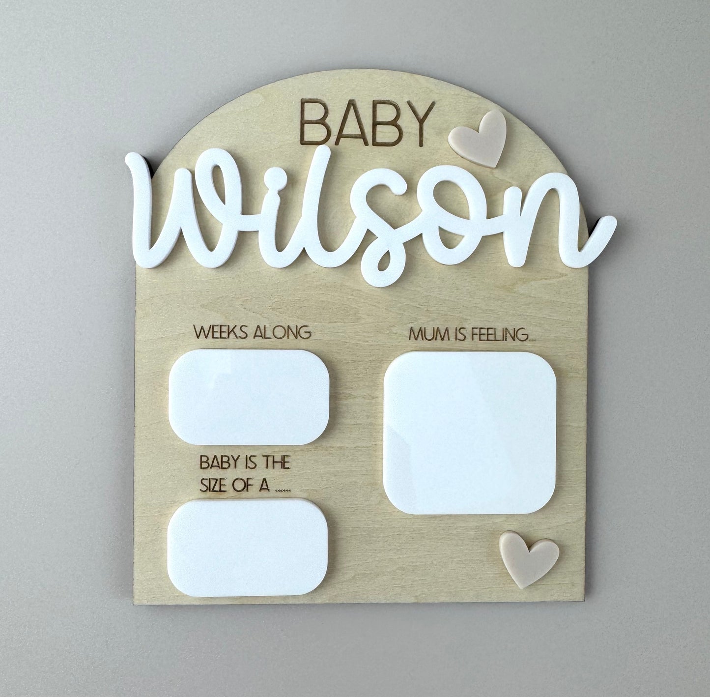 Pregnancy Milestone Plaque - Personalised - Neutral Hearts
