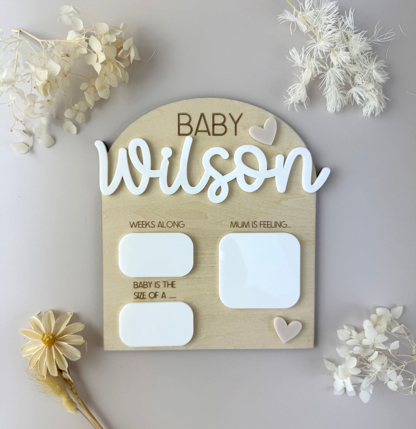 Pregnancy Milestone Plaque - Personalised - Neutral Hearts