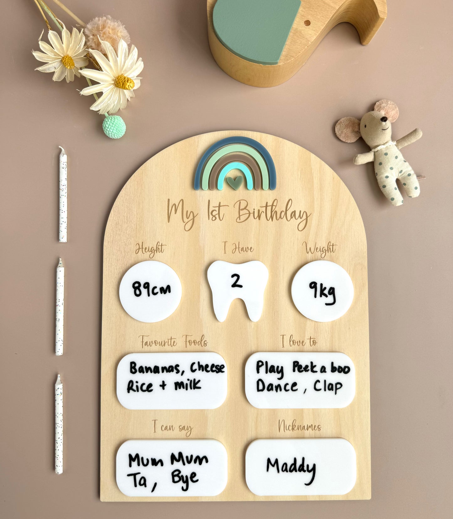 My 1st Birthday Board - Blue Rainbow