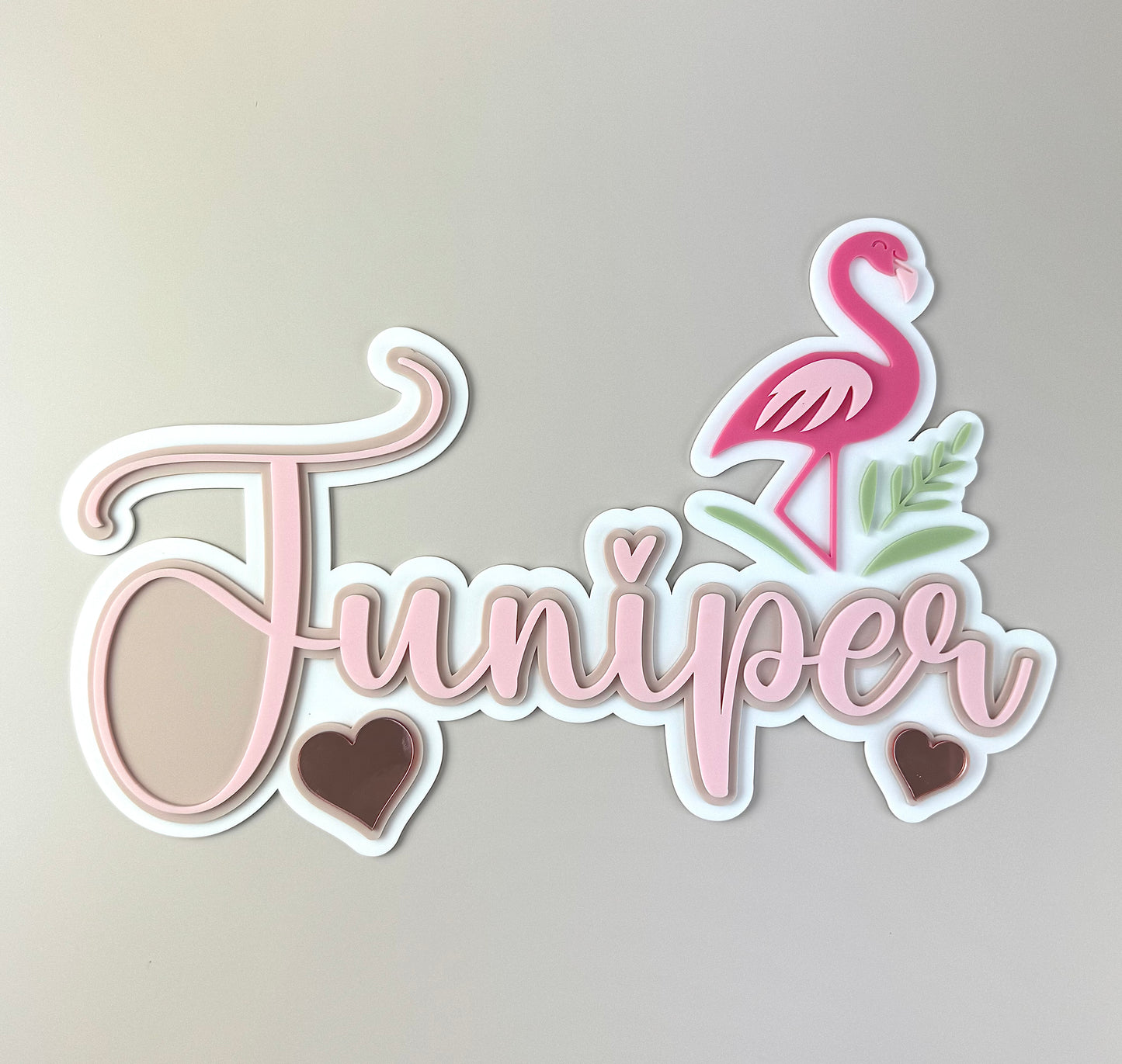 Custom Name Sign Detailed | Triple layered acrylic name plaque - Flamingo