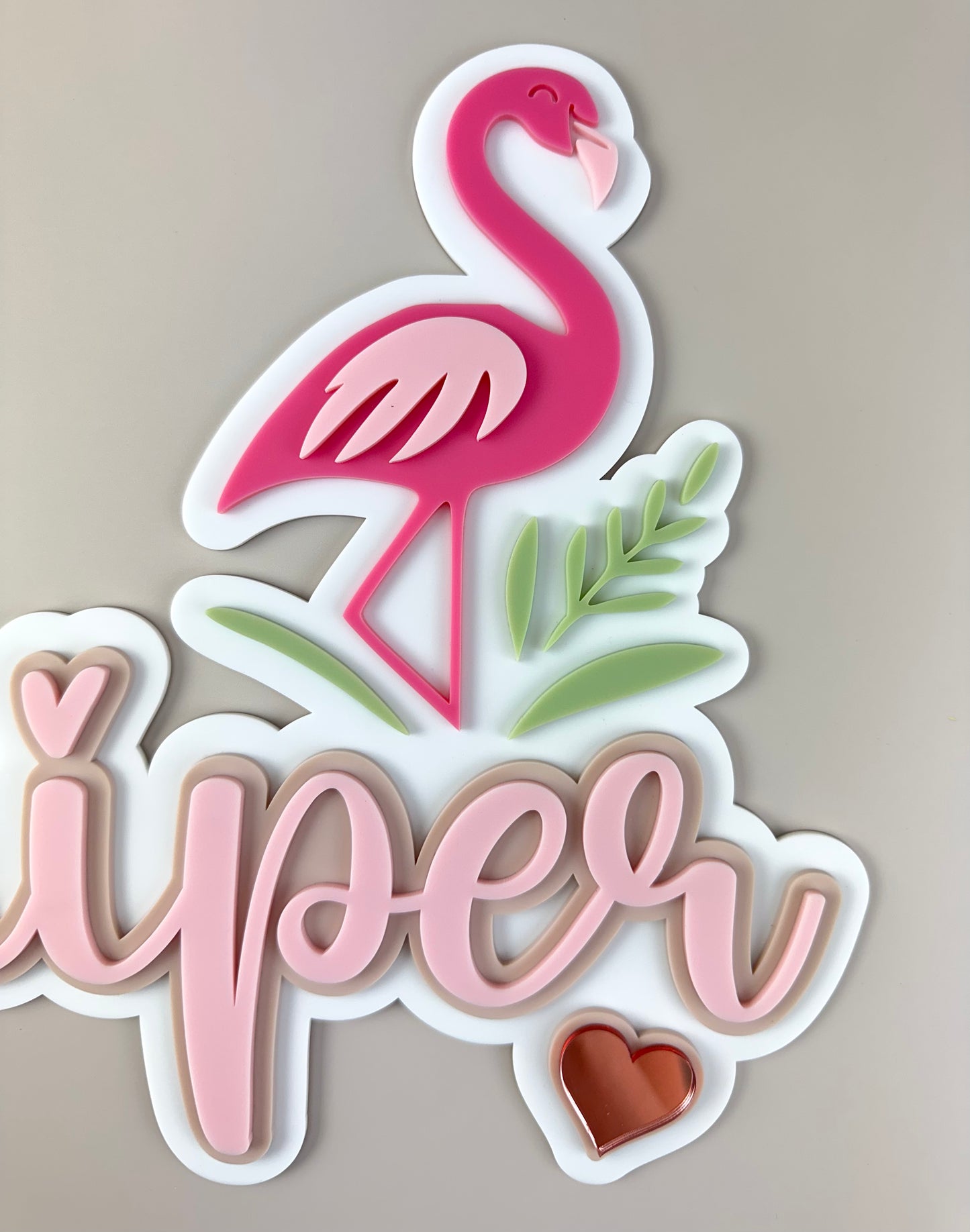 Custom Name Sign Detailed | Triple layered acrylic name plaque - Flamingo