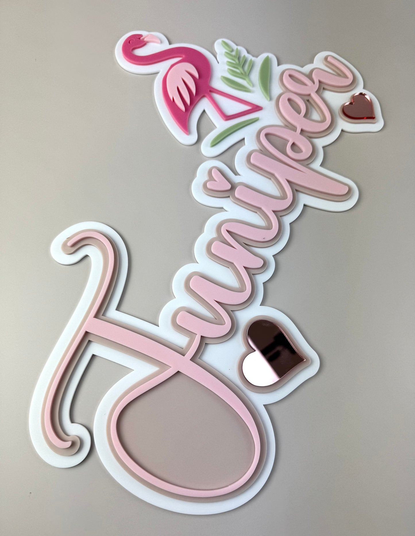 Custom Name Sign Detailed | Triple layered acrylic name plaque - Flamingo