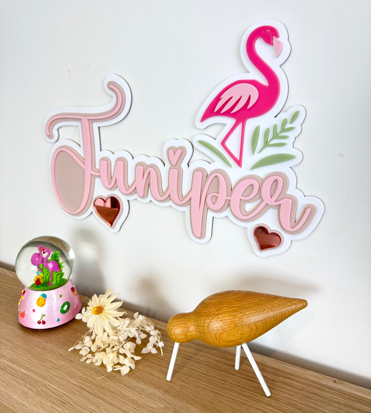 Custom Name Sign Detailed | Triple layered acrylic name plaque - Flamingo