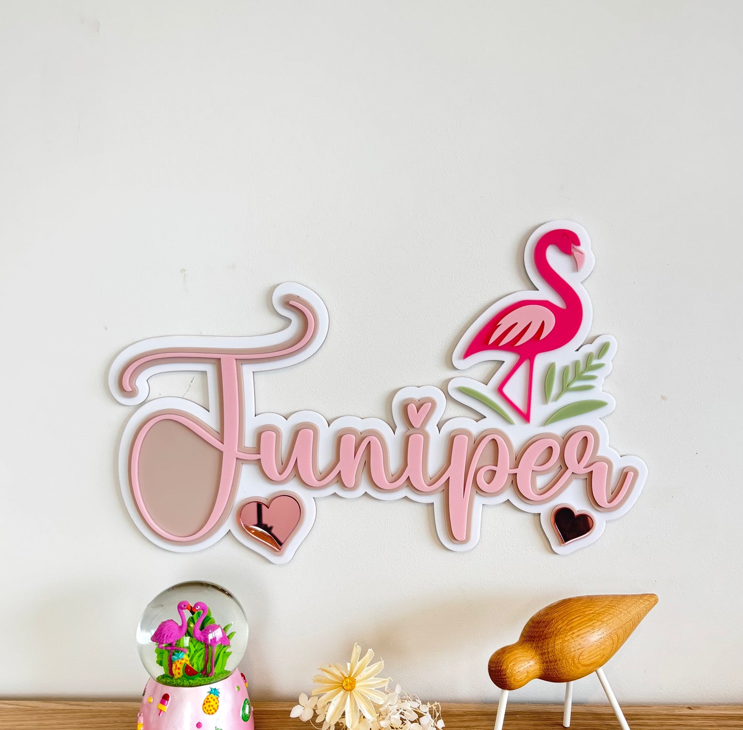 Custom Name Sign Detailed | Triple layered acrylic name plaque - Flamingo