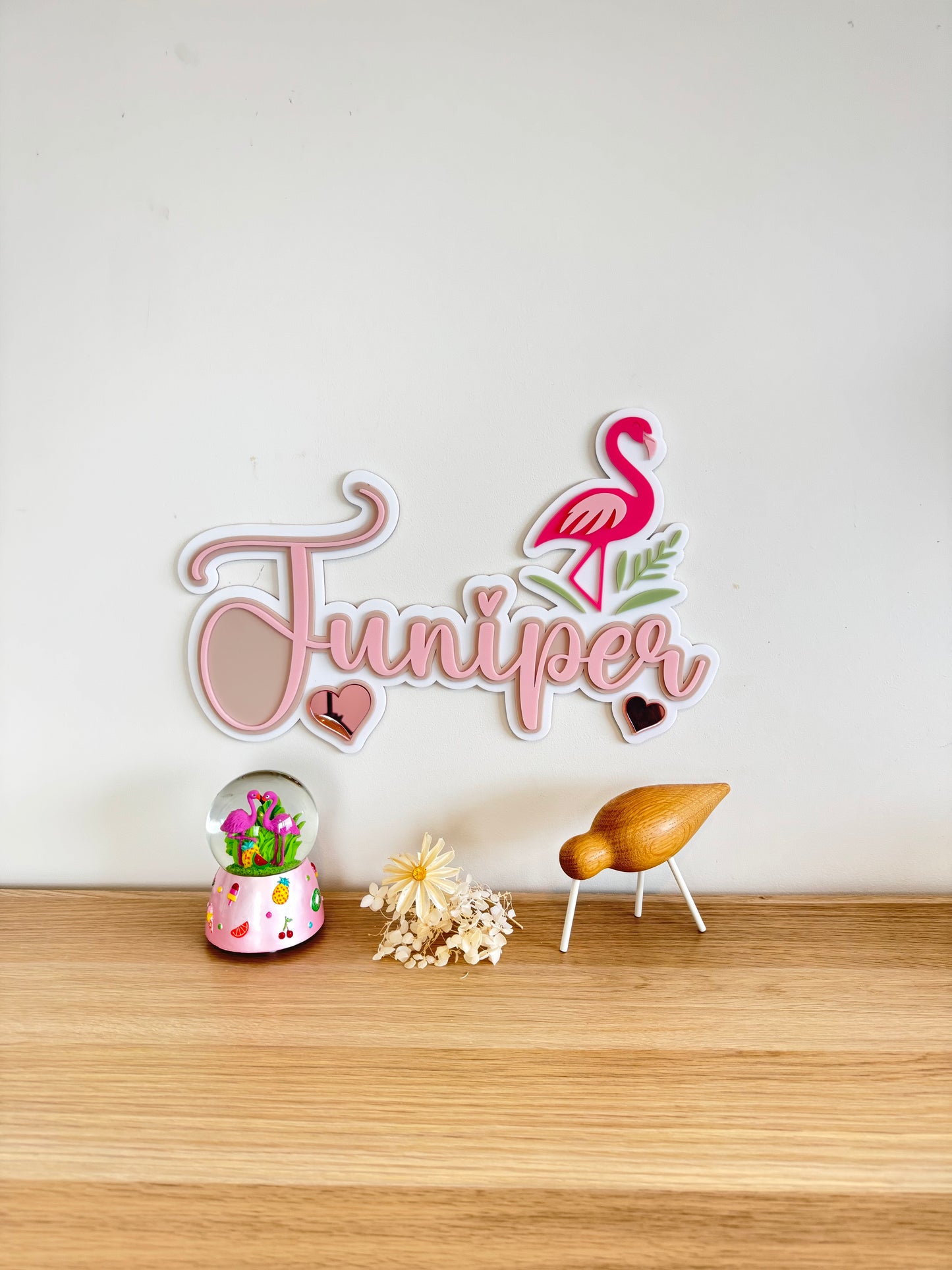 Custom Name Sign Detailed | Triple layered acrylic name plaque - Flamingo