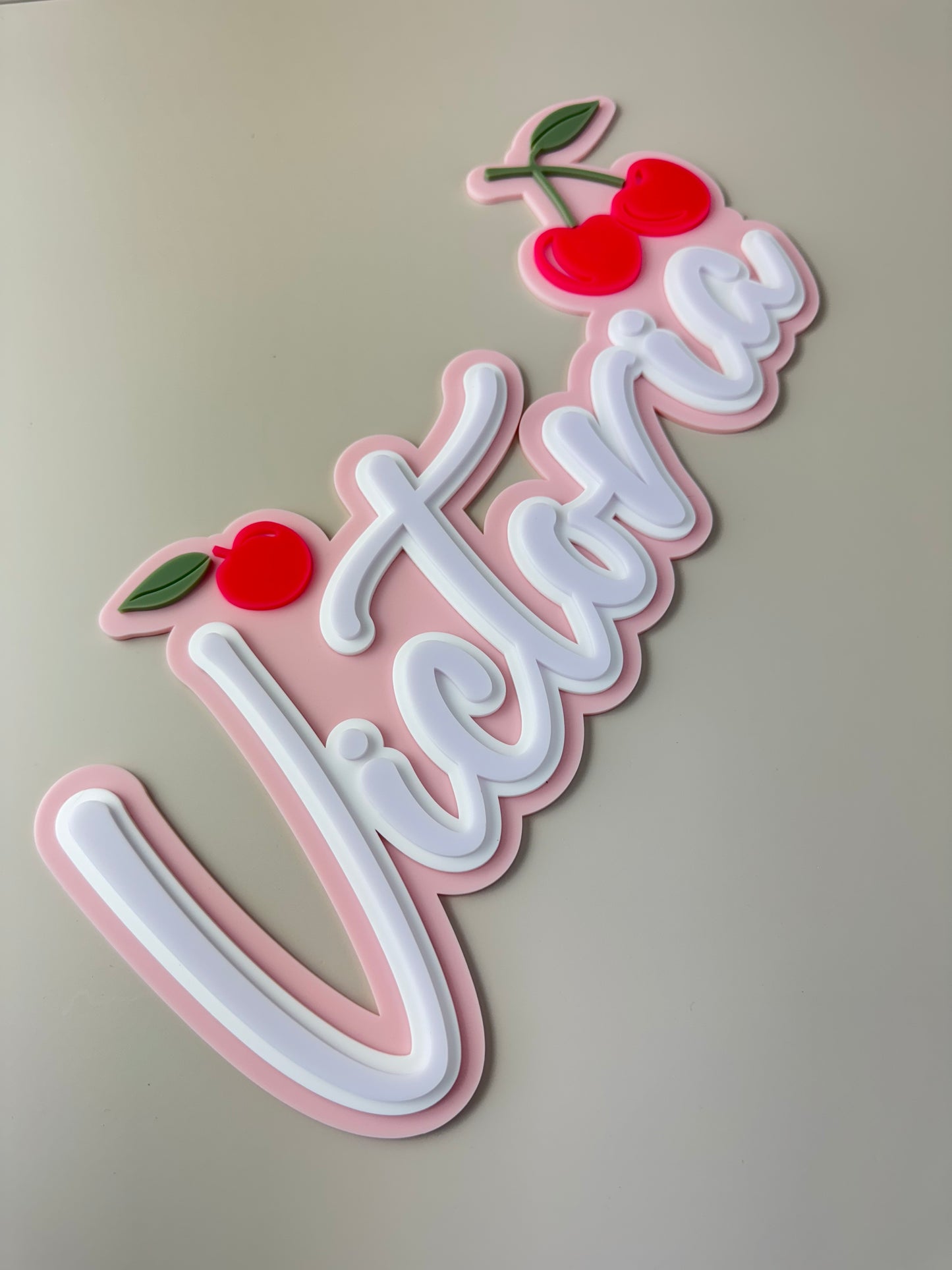 Custom Name Sign Detailed | Triple layered acrylic name plaque - Cherries