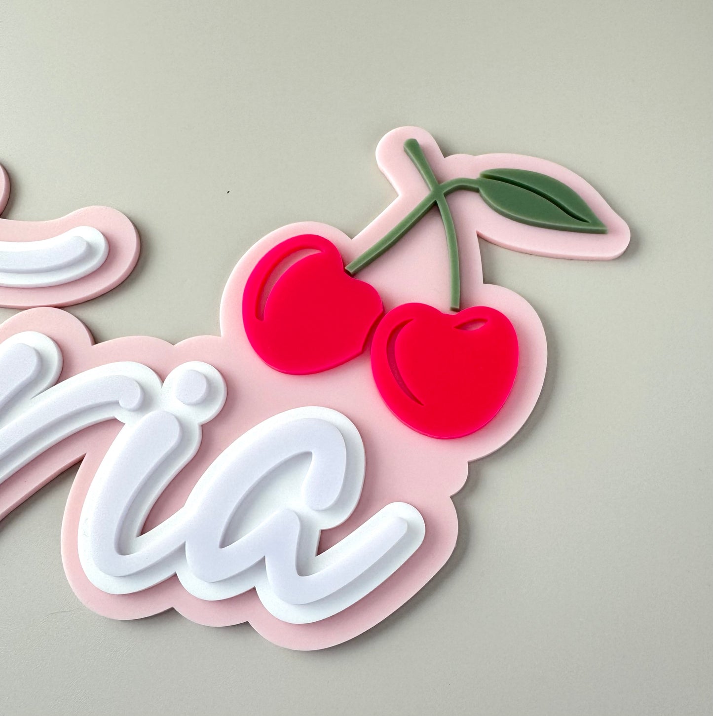 Custom Name Sign Detailed | Triple layered acrylic name plaque - Cherries