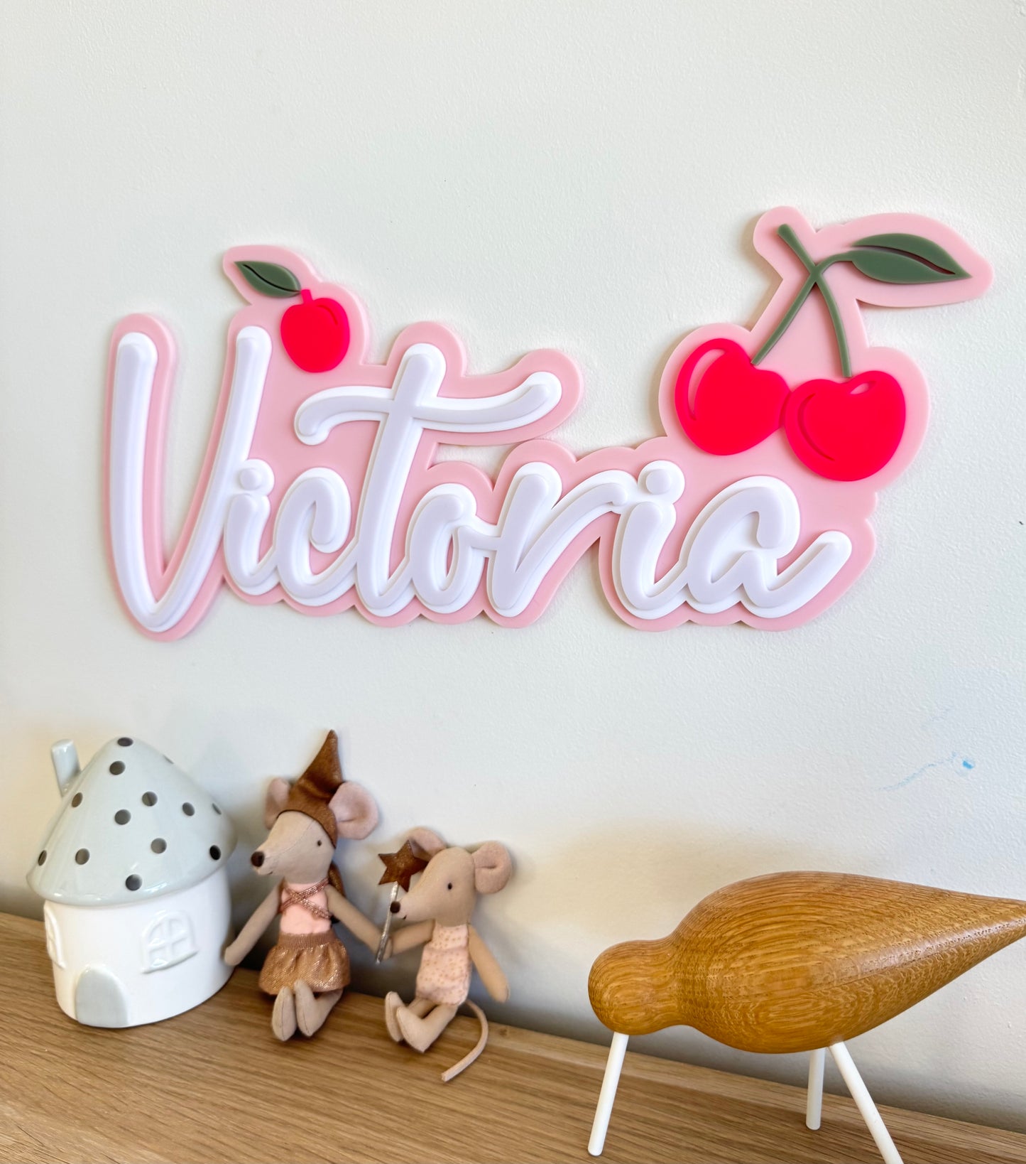 Custom Name Sign Detailed | Triple layered acrylic name plaque - Cherries