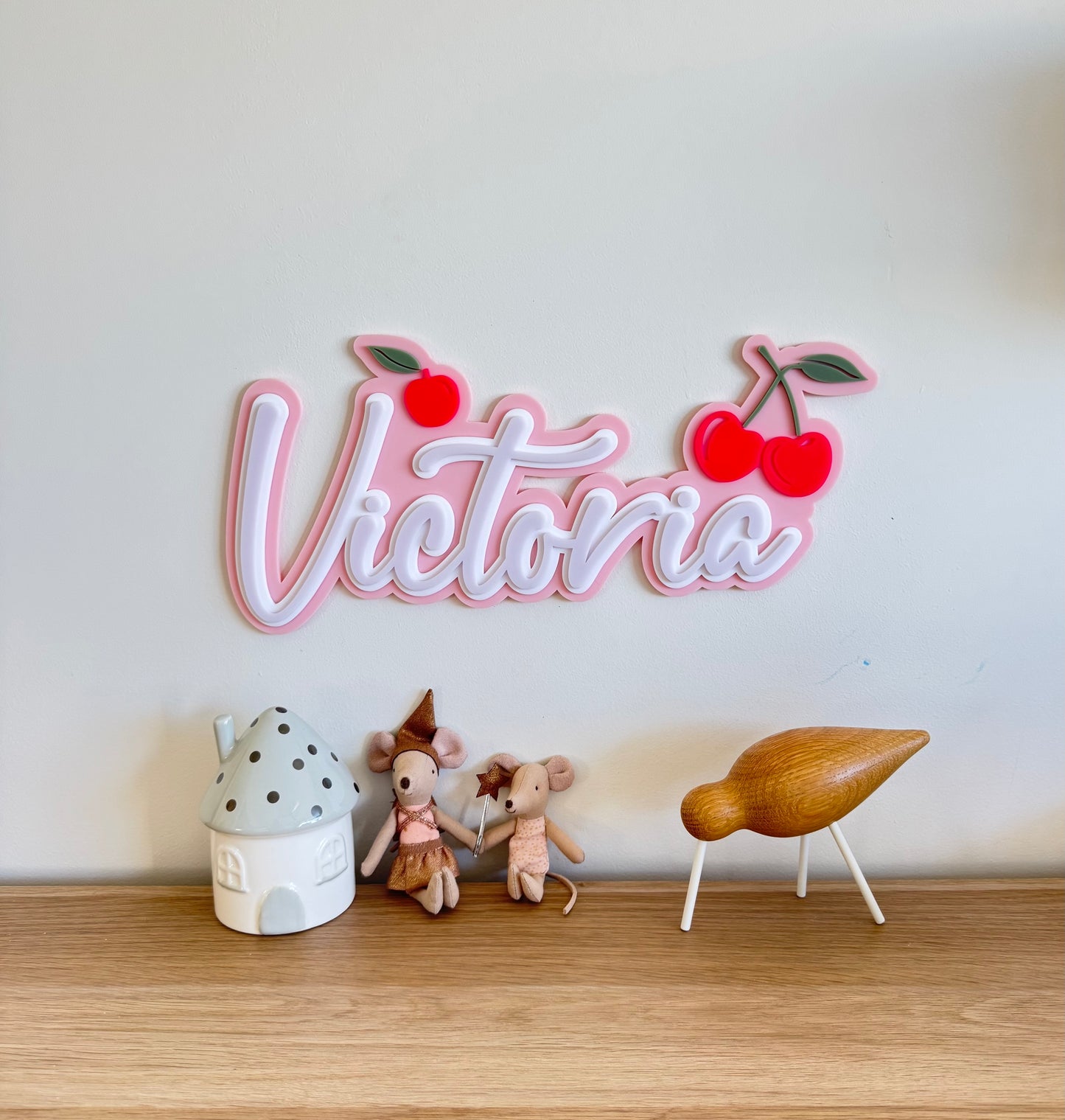 Custom Name Sign Detailed | Triple layered acrylic name plaque - Cherries
