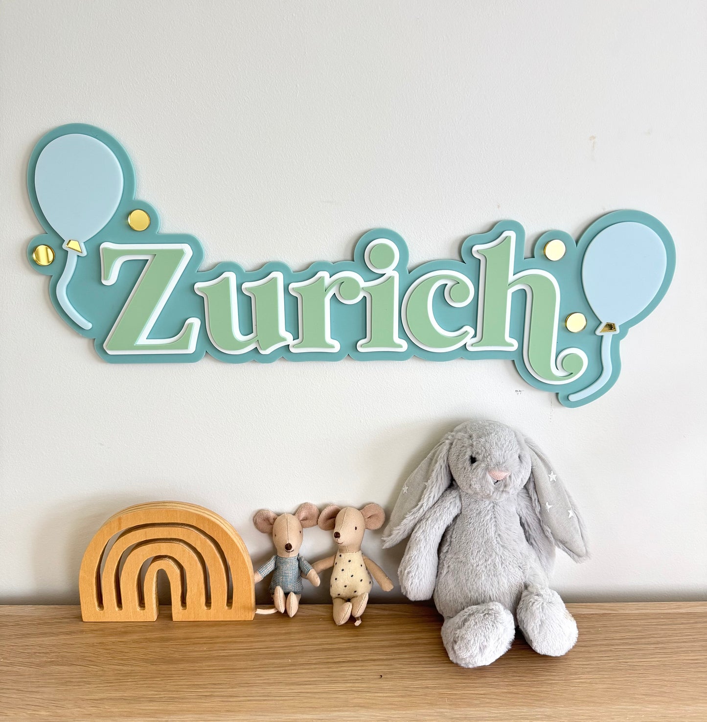 Custom Name Sign Detailed | Triple layered acrylic name plaque - Balloons