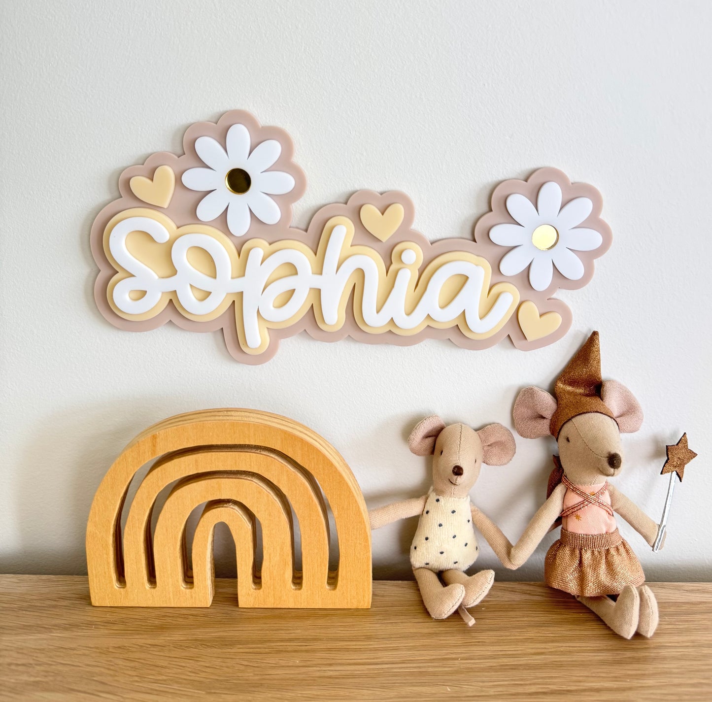 Custom Name Sign Detailed | Triple layered acrylic name plaque - Neutral Floral