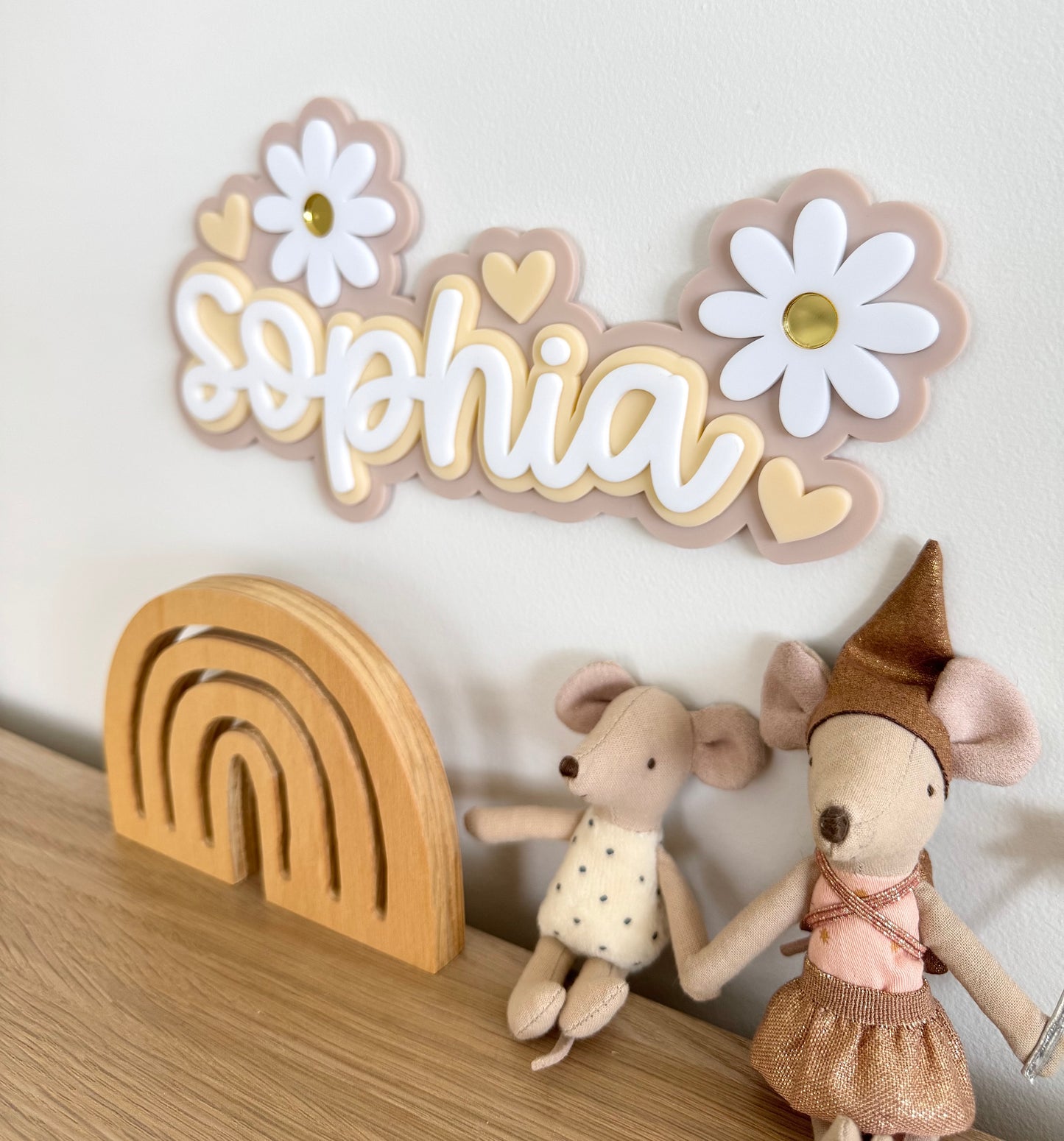 Custom Name Sign Detailed | Triple layered acrylic name plaque - Neutral Floral