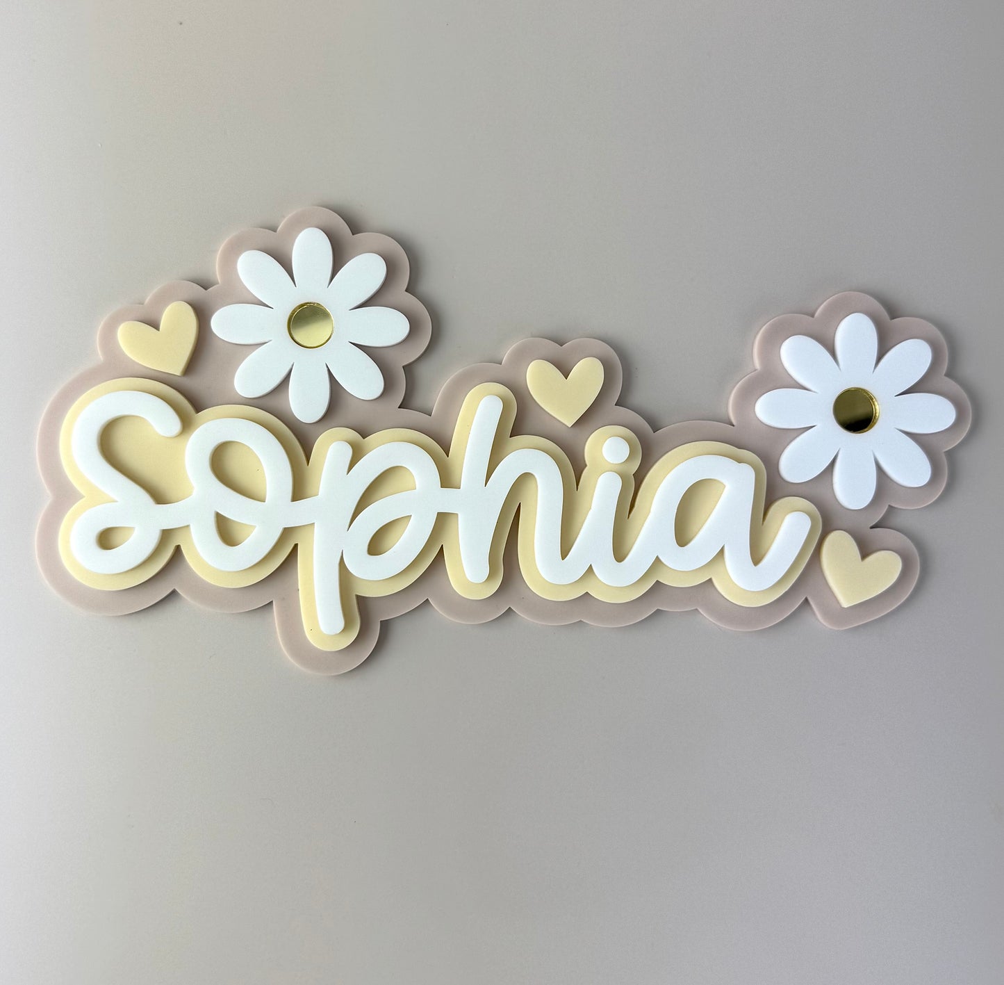 Custom Name Sign Detailed | Triple layered acrylic name plaque - Neutral Floral