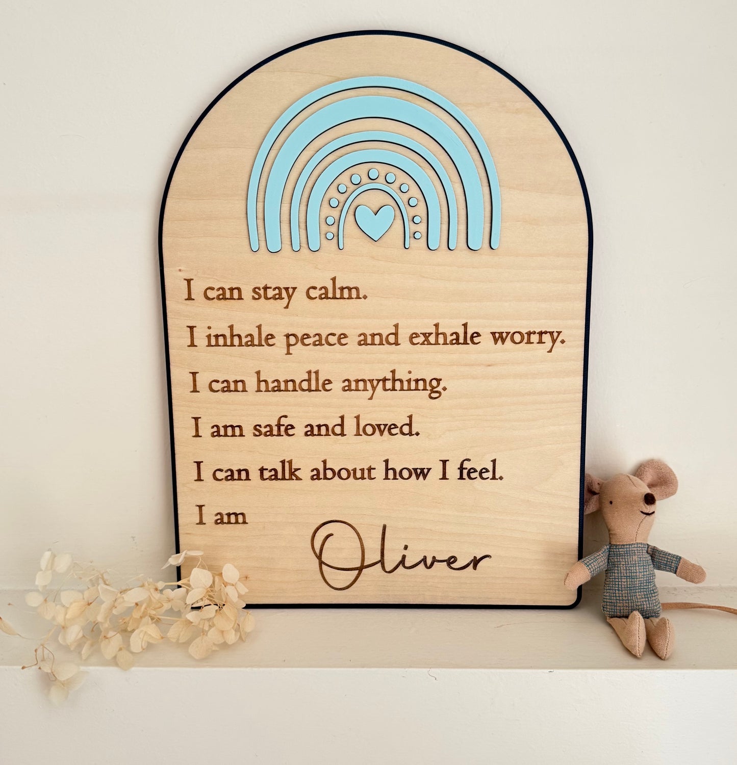 Custom Anxiety Affirmation Rainbow Sign - Blue