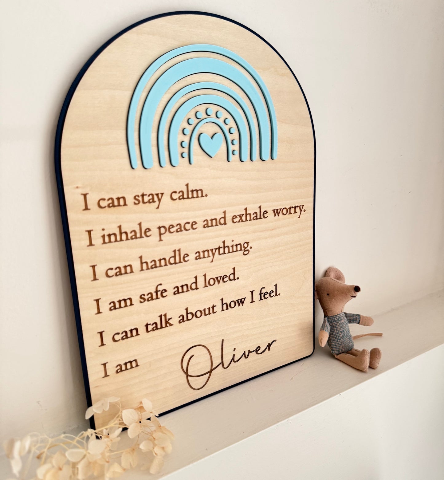 Custom Anxiety Affirmation Rainbow Sign - Blue