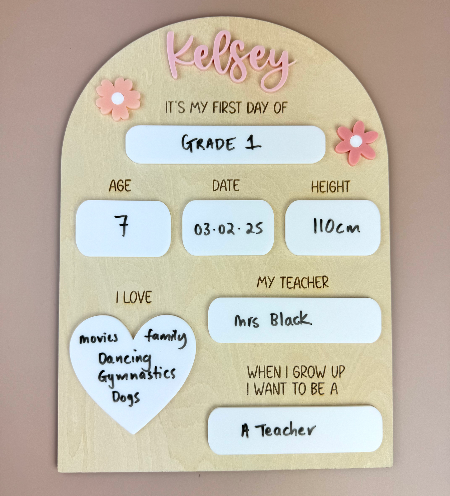 Custom It's My First Day School Board - Pink Flowers