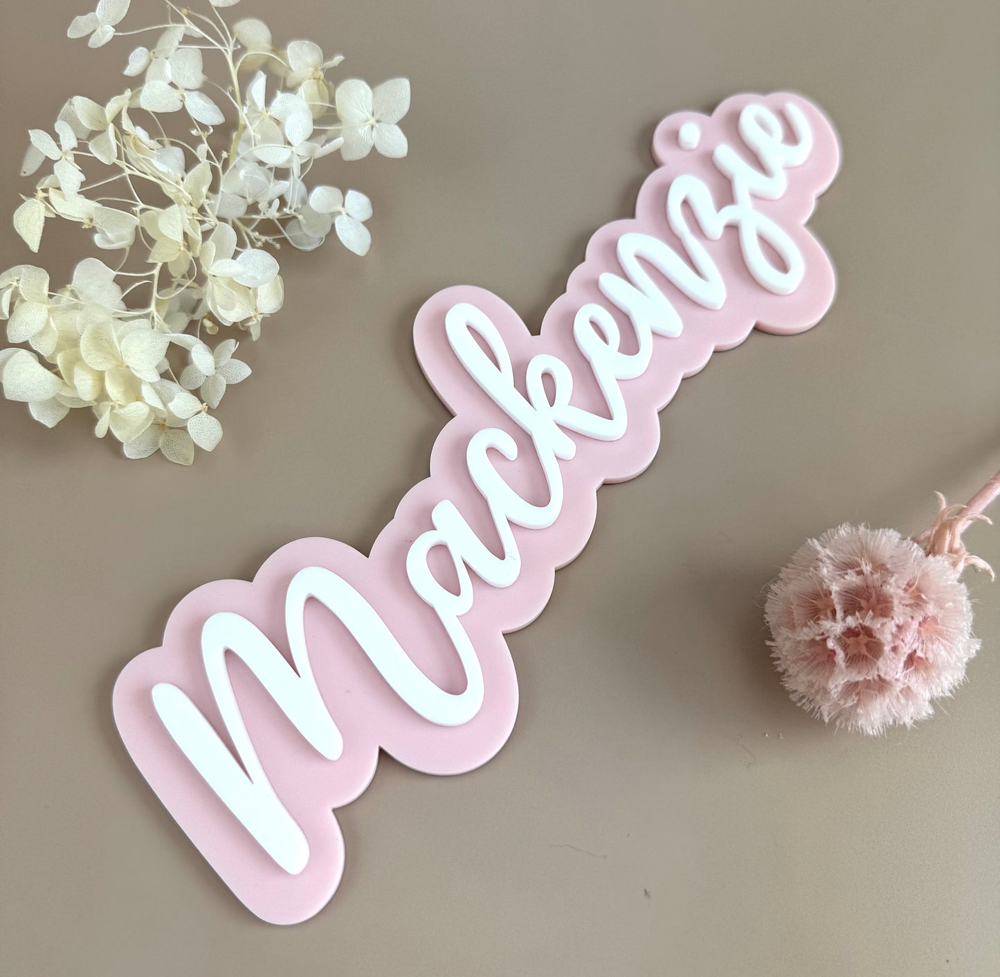 Custom Name Sign Simple | Two Layered acrylic name plaque - Light Pink & White