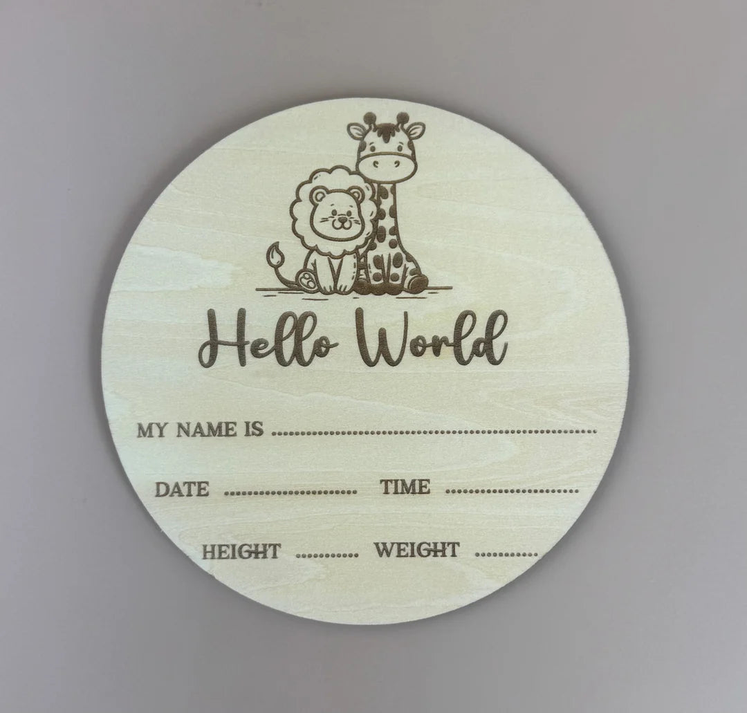 Hello World - Safari - Birth Announcement Plaque