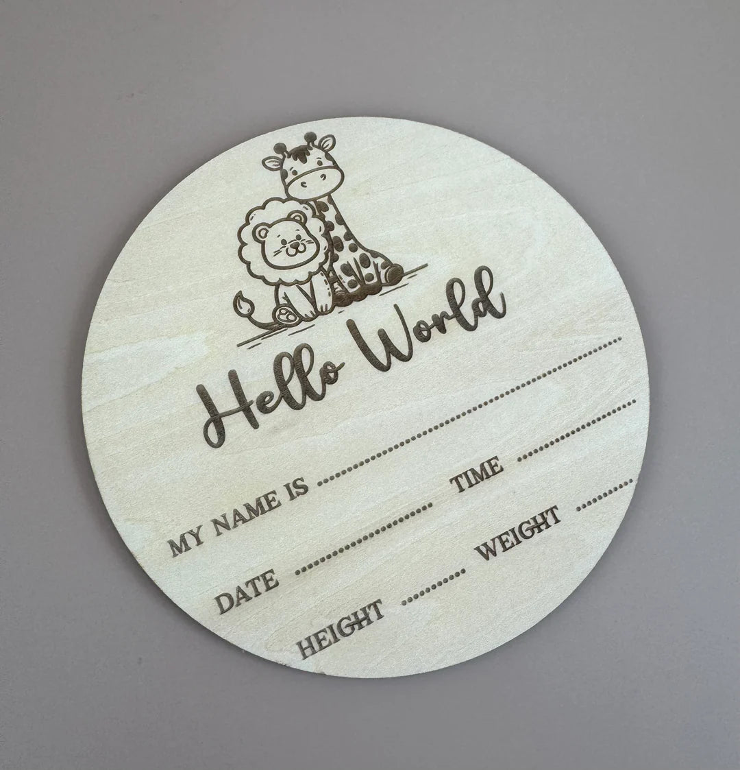 Hello World - Safari - Birth Announcement Plaque