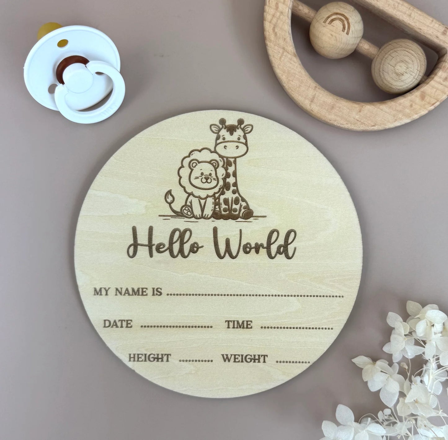 Hello World - Safari - Birth Announcement Plaque