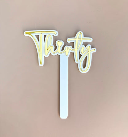 Cake Topper - Thirty - Gold Script Font