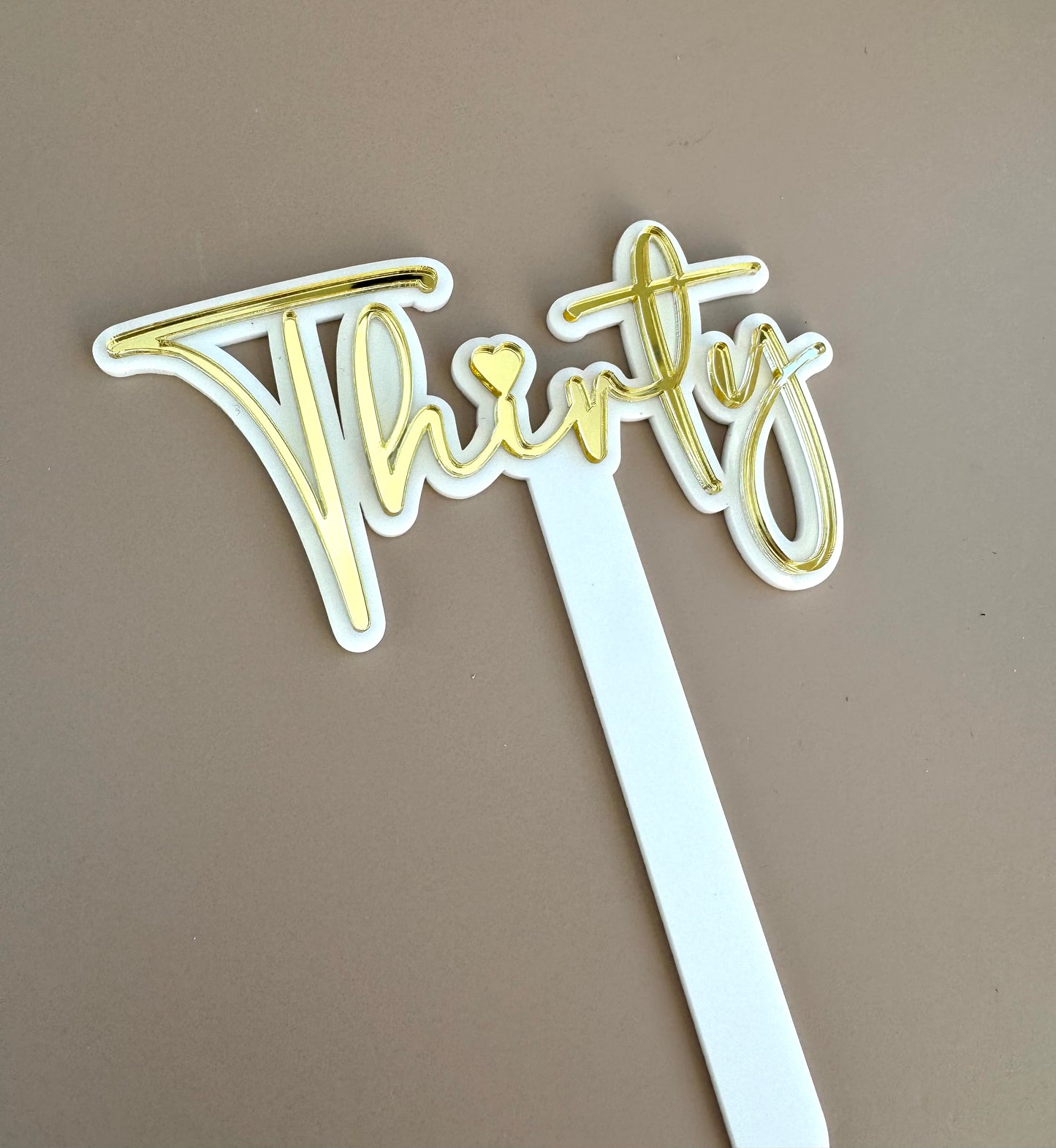 Cake Topper - Thirty - Gold Script Font