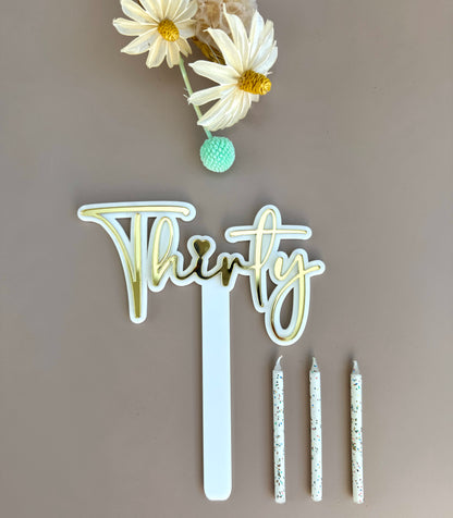 Cake Topper - Thirty - Gold Script Font