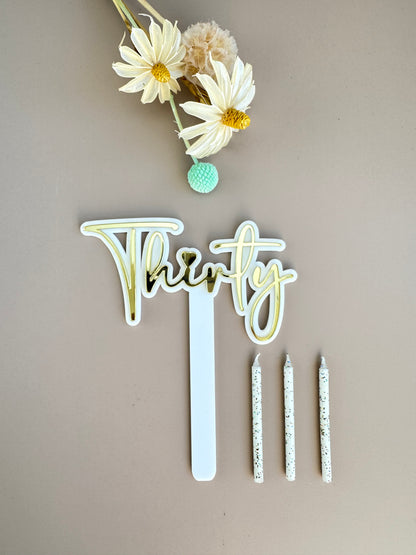 Cake Topper - Thirty - Gold Script Font