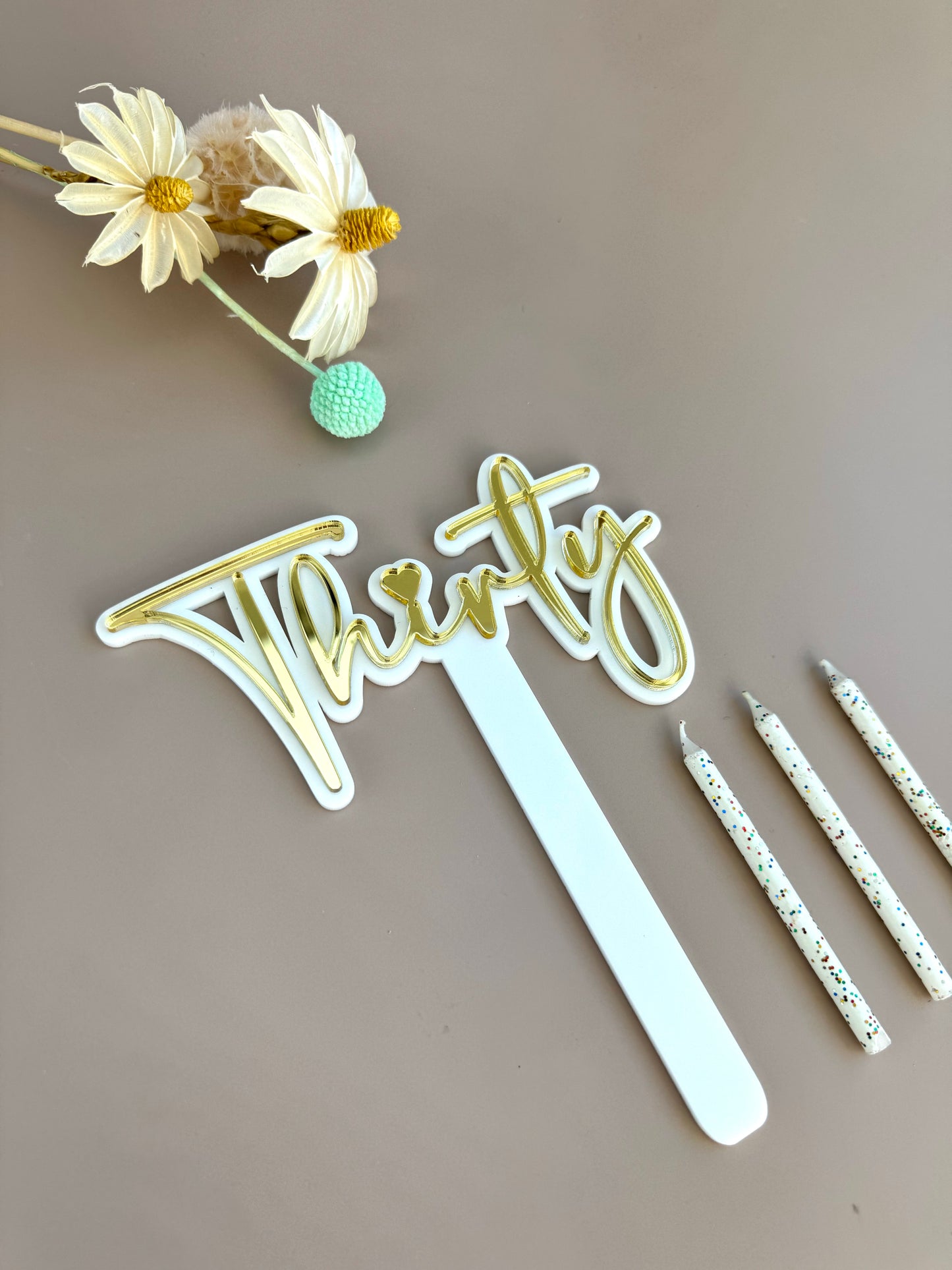 Cake Topper - Thirty - Gold Script Font