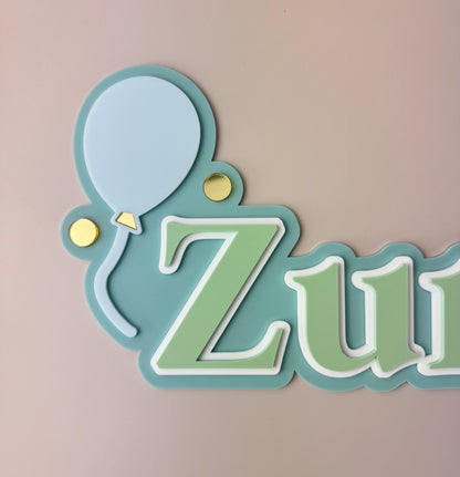 Custom Name Sign Detailed | Triple layered acrylic name plaque - Balloons