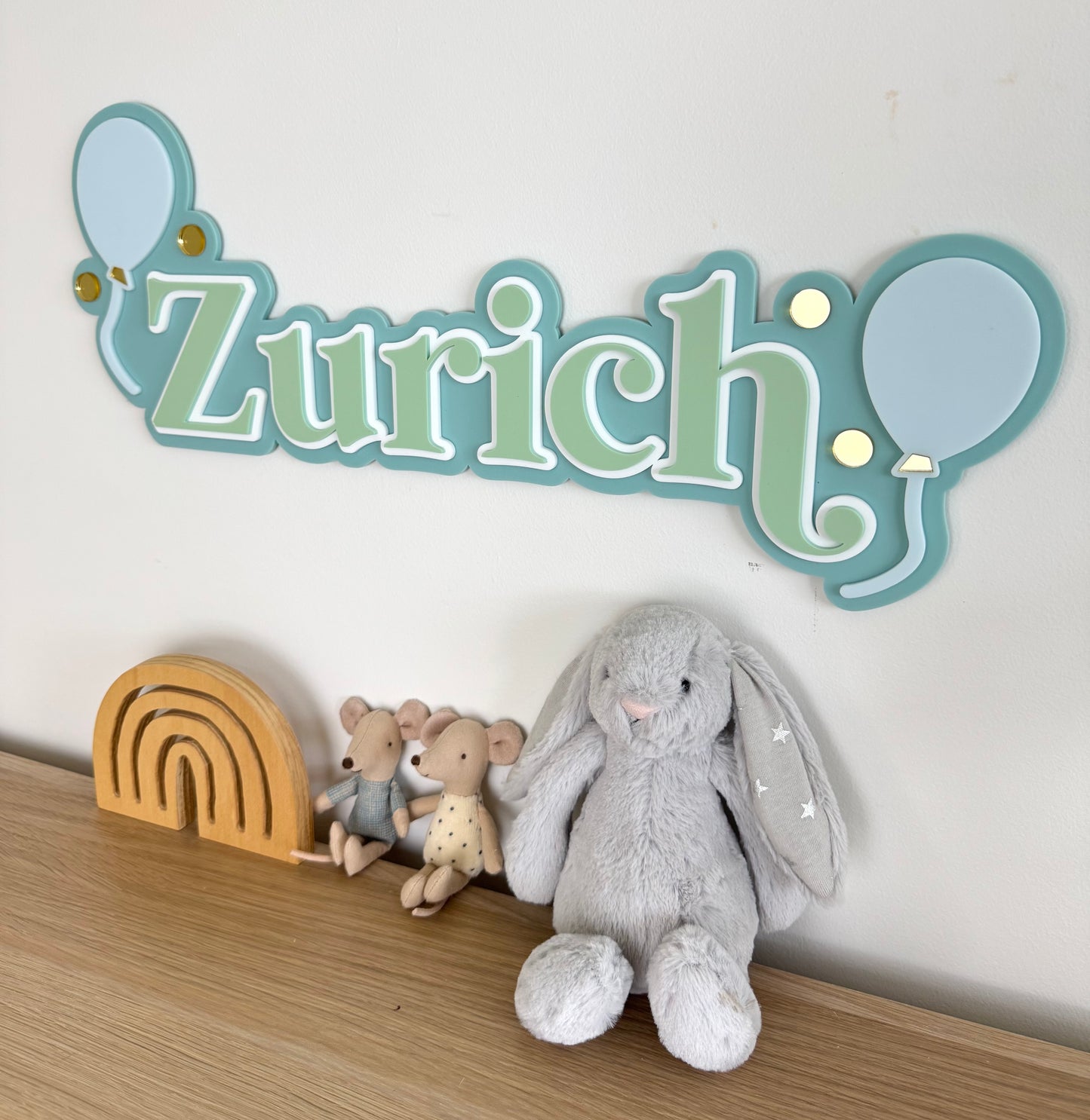 Custom Name Sign Detailed | Triple layered acrylic name plaque - Balloons