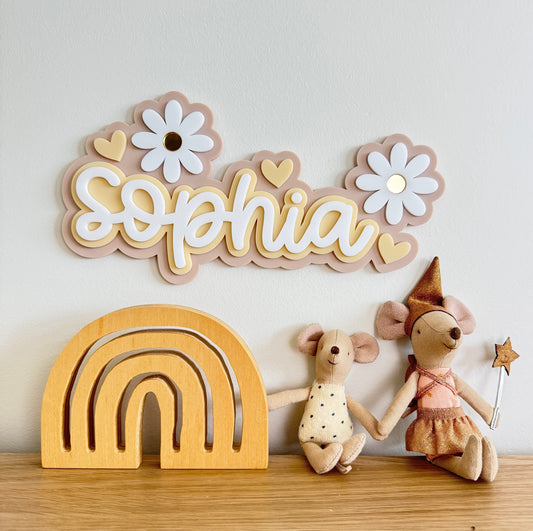 Custom Name Sign Detailed | Triple layered acrylic name plaque - Neutral Floral