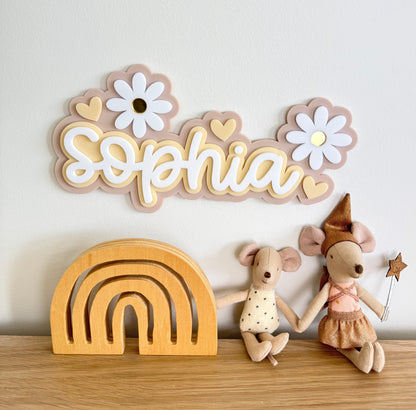 Custom Name Sign Detailed | Triple layered acrylic name plaque - Neutral Floral