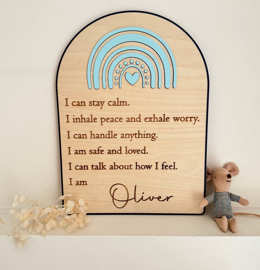 Custom Anxiety Affirmation Rainbow Sign - Blue