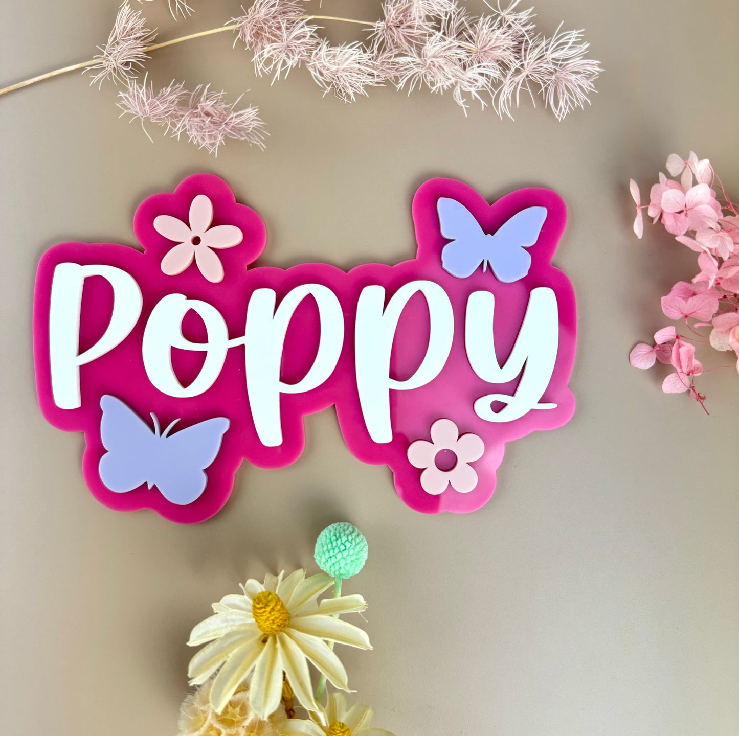 Custom Name Sign Detailed | Layered acrylic name plaque -Butterfly Garden