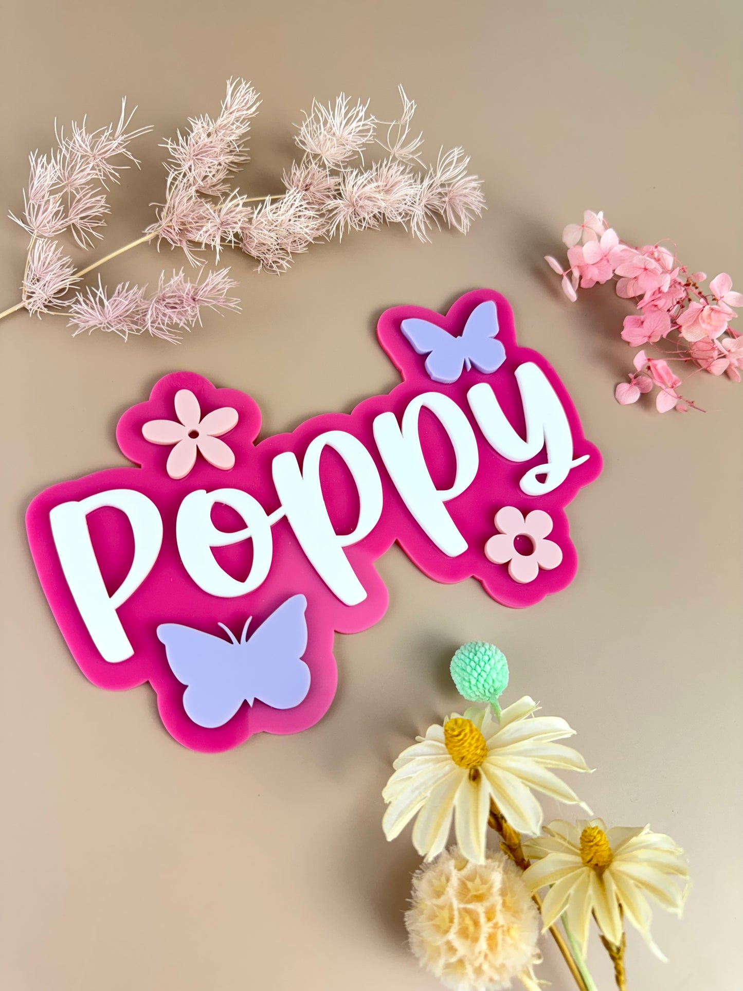 Custom Name Sign Detailed | Layered acrylic name plaque -Butterfly Garden